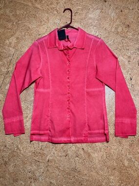 Inizio Cold Dyed Button Down Top In Pink NWT Sz M